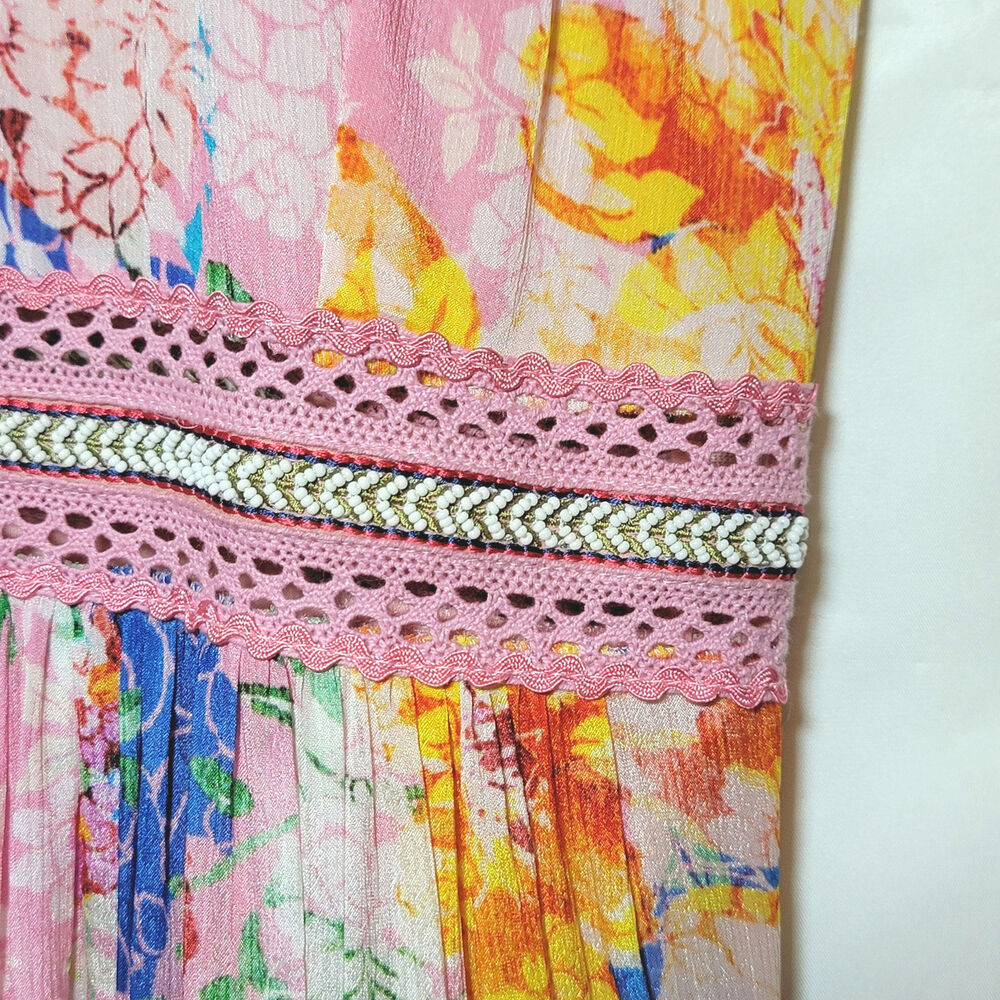 Anthropologie Bhanuni By Jhoti Yuko Floral Halter Dress Beaded Pink Blue Maxi 4 - Picture 5 of 16